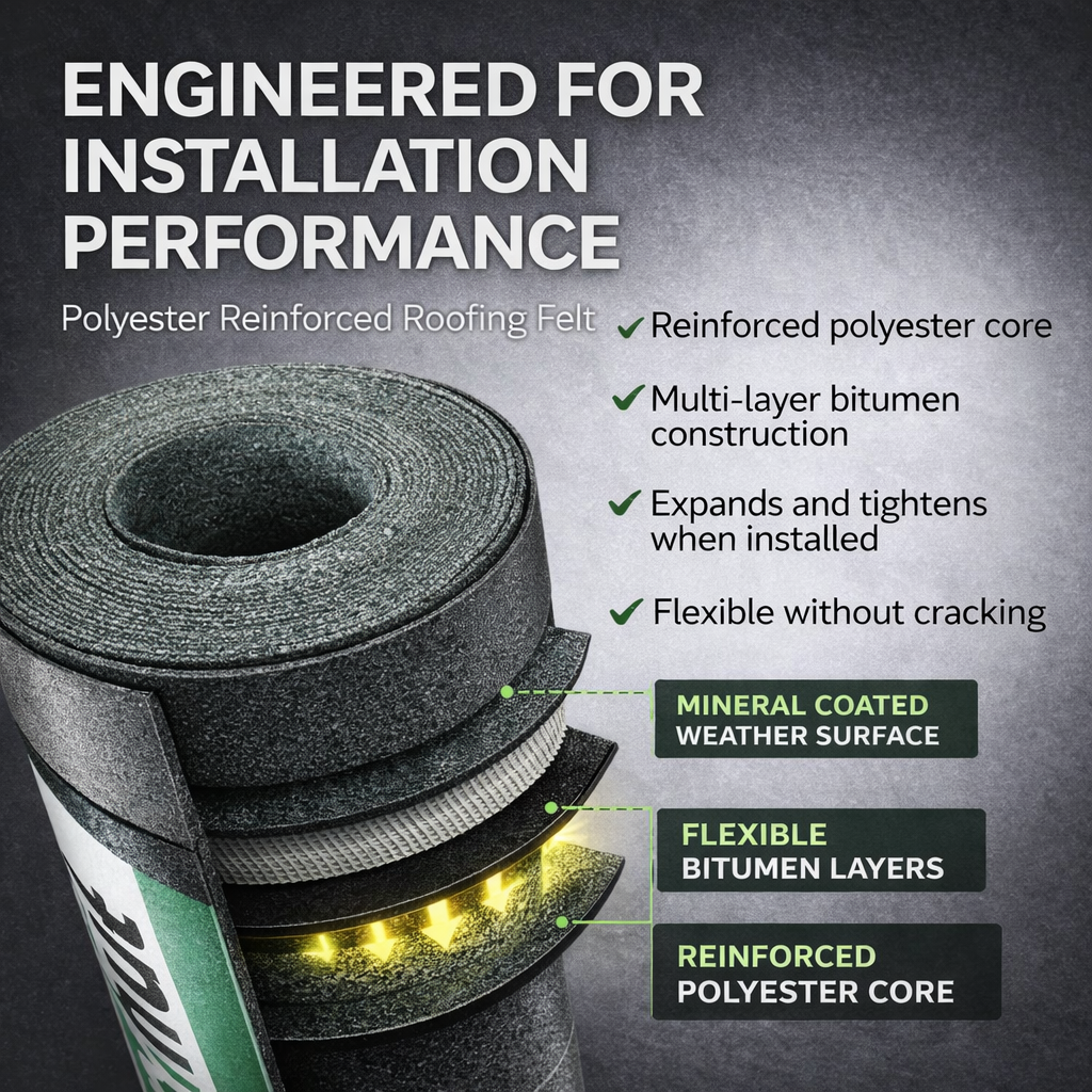 Stormhut ULTRA Heavy Duty Shed Felt 10m x 1m – Polyester Reinforced Tear Resistant Core – Mineral Green Roofing Felt Roll – Waterproof, Flexible and Crack Resistant – Nails Included