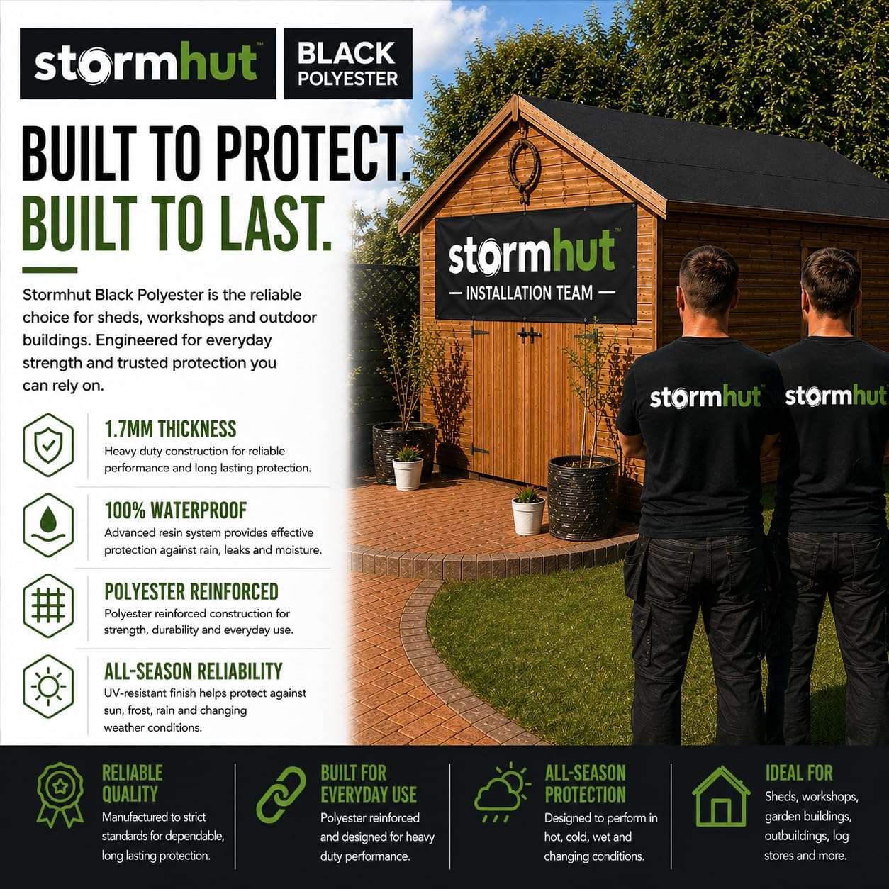 Stormhut ULTRA Heavy Duty Shed Roof Felt (Charcoal Black) 10m x 1m Heavy Duty Polyester Reinforced with WeatherGuard™ 23kg Weight