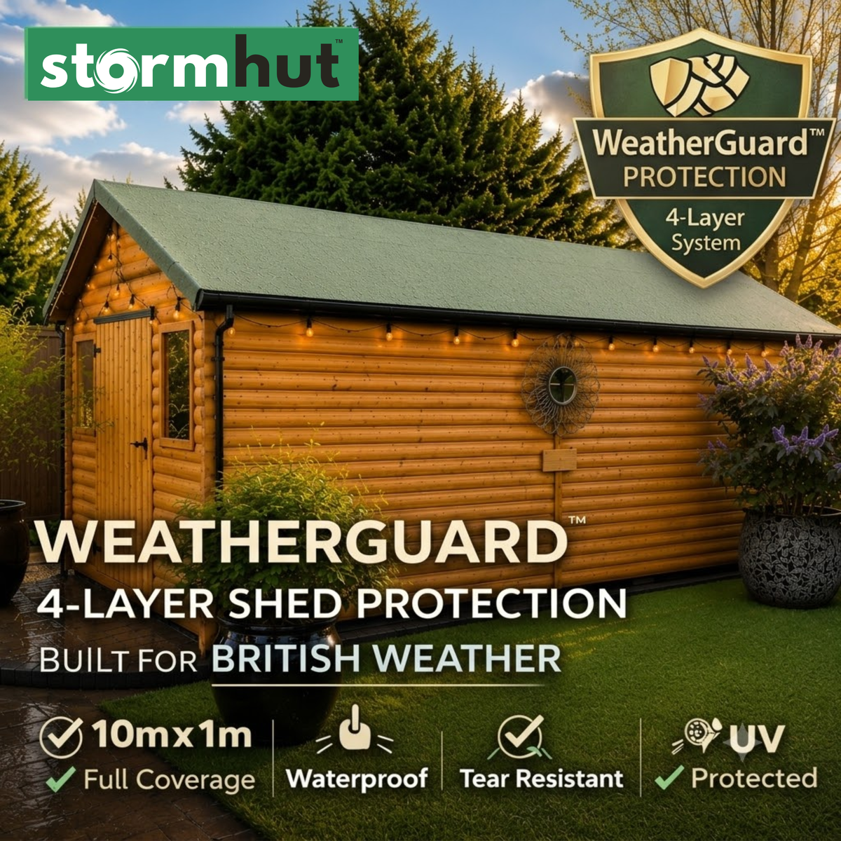 Stormhut CLASSIC Heavy Duty Shed Felt Roofing Roll 10m x 1m – Polyester Fibre Reinforced Core – Green Mineral Roofing Felt – Waterproof Shed Roof Covering