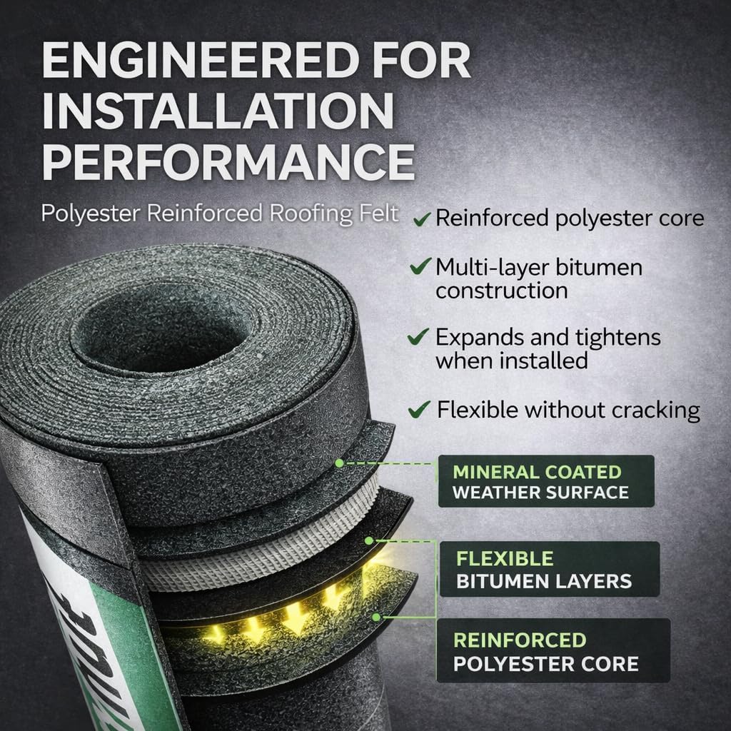 Stormhut CLASSIC Heavy Duty Shed Felt Roofing Roll 10m x 1m – Polyester Fibre Reinforced Core – Green Mineral Roofing Felt – Waterproof Shed Roof Covering