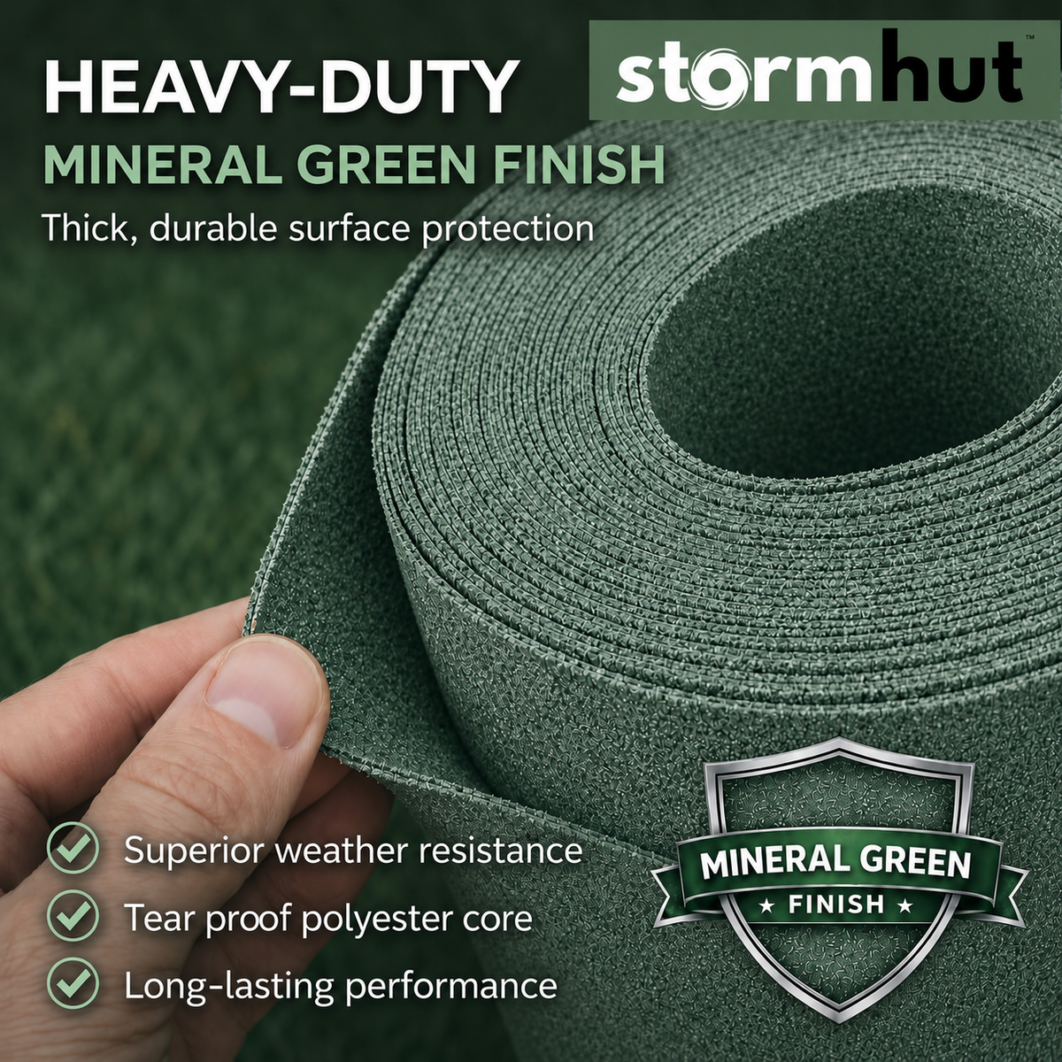 Stormhut CLASSIC Heavy Duty Shed Felt Roofing Roll 10m x 1m – Polyester Fibre Reinforced Core – Green Mineral Roofing Felt – Waterproof Shed Roof Covering